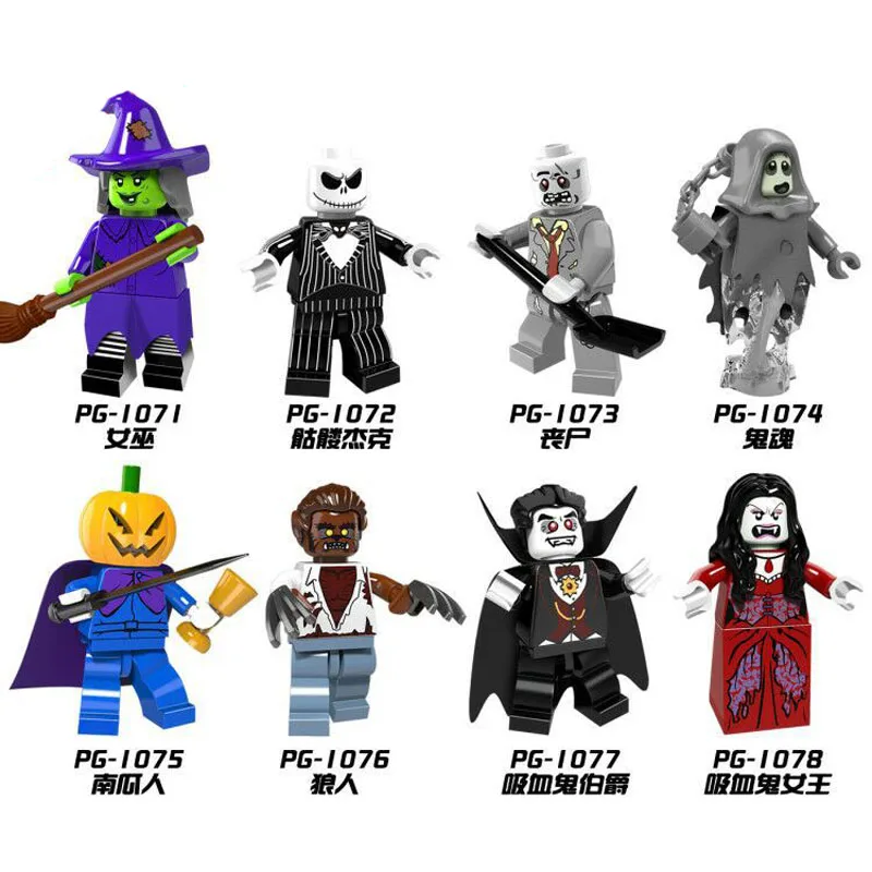 

PG8080 Single Sale Halloween The Horror Theme Movie Vampire Count Zombie Queen Akasha Jack Skellington Building Blocks Kids Toys