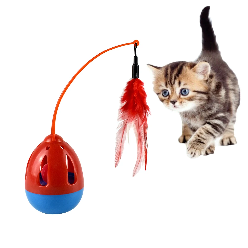 1pc Funny Cat Toys Tumbler Ball With Feather Kitten Food Dispenser