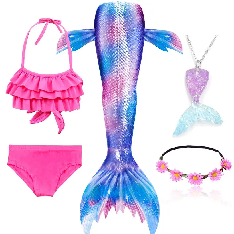 5Pcs/Set Girls Mermaid Tail Swimsuit Children the Little Mermaid Costume Cosplay Beach Clothes Bathing Suit anime cosplay female