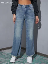 Jeans Women Straight Ripped Pants Fashion High Waist 90S Denim Wash Loose Trousers Cotton Baggy Jeans Women Wide Leg Jean Pants