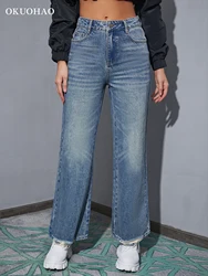 Calças de brim femininas rasgadas em linha reta calças de brim moda cintura alta 90s denim lavagem solta calças de brim de algodão baggy calças de brim