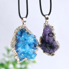 

Natural Crystal Necklace Raw Electroplate Quartz Colourful Crystal Cluster Pendant Healing Stones Specimen Home Decor Craft Gift