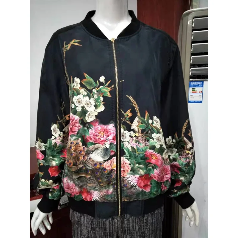 

Li ren yi shen 2019 Autumn Women's Silk Jacket Hangzhou 100 Silk Short Zip-up Jacket Thick Warm Baseball Uniform
