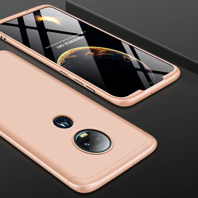 360 градусов чехол для Motorola Moto G7 G6 G5S Plus чехол 3 в 1 Жесткий PC защитный матовый чехол для Moto G7 G6 G5SPlus - Цвет: Золотой