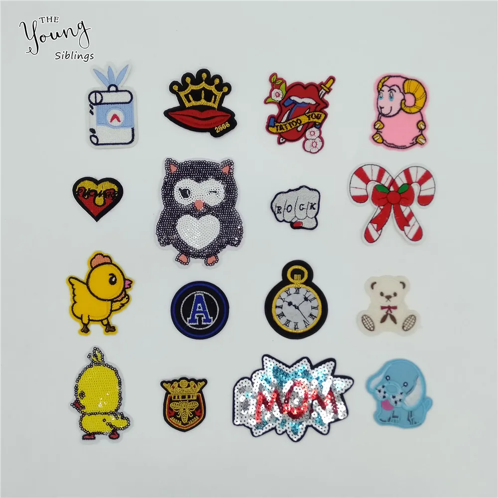 

Exquisite Owl Letter Patch Cartoon Sequins Iron on patches Kids DIY Cute Sewing Embroidery stickers For Clothing Accessories