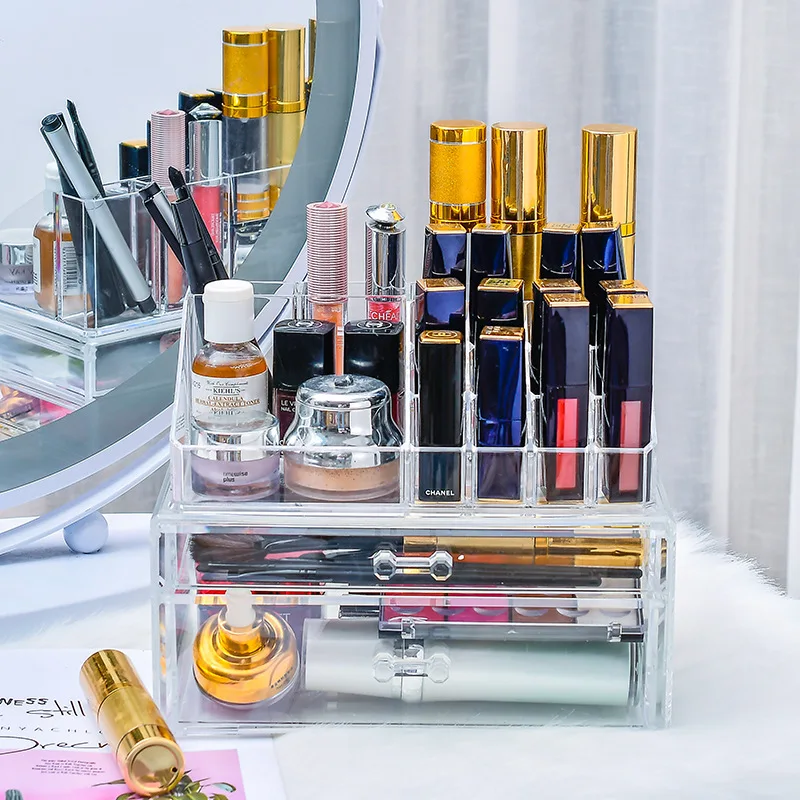 The latest transparent cosmetics jewelry box desktop storage large capacity drawer cosmetic makeup | Дом и сад