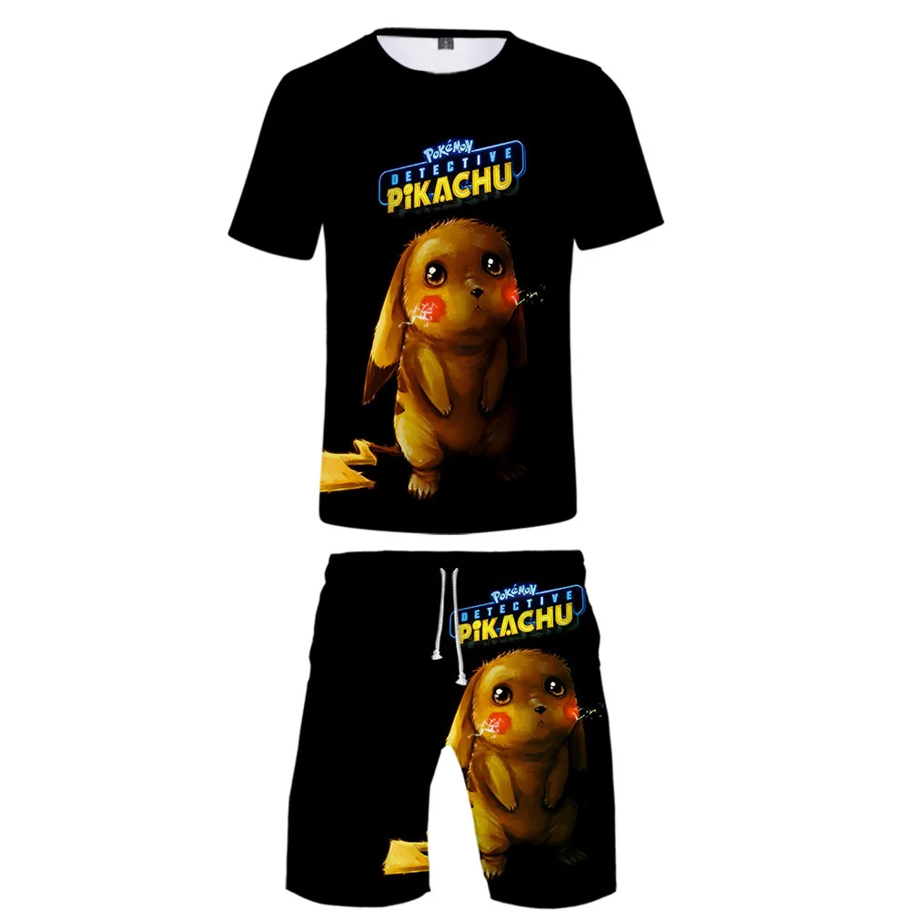 Z&Y 4-20Y Newest Pokemon Go Detective Pikachu 3D Print Leisure Boys Clothing Sets New Round Collar T-shirt and Short Pants