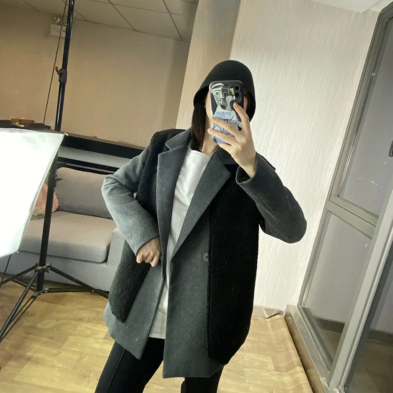 SuperAen, модные женские шерстяные двухсекционные куртки, женские зимние куртки, новинка, куртки с длинным рукавом, одноцветная повседневная женская одежда