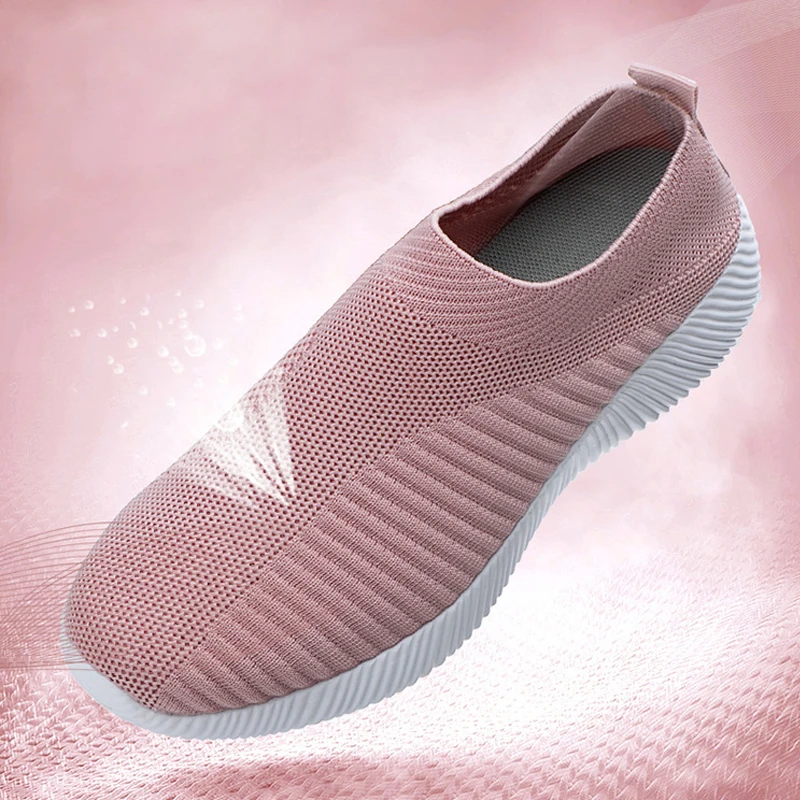 Women's Stretch Flat-Soled Large Size Socks Shoes Sneakers, Women's Casual Lightweight Flying Knit Running Shoes 35-43 Size