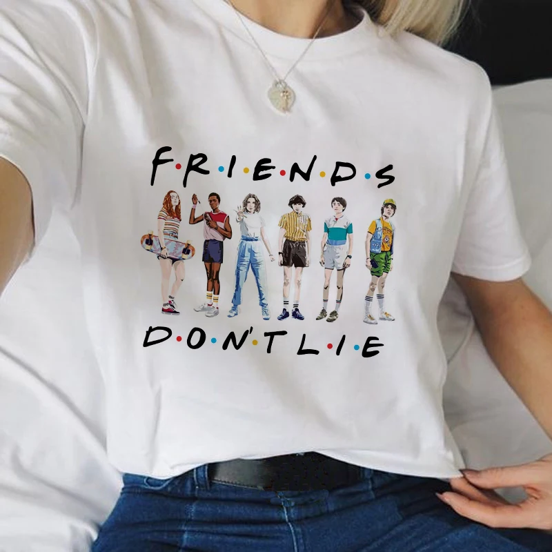 

Showtly Stranger Things 3 Funny Tshirt Women Eleven Cartoon Printed T-shirt Upside Down Female Shirt Harajuku Tshirt