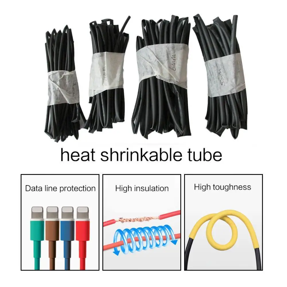 4pcs 4 in 1 Black Heat Shrinkable Tube Set 4 Specifications 3mm 4mm 5mm 6mm Each 1 Meter Bag