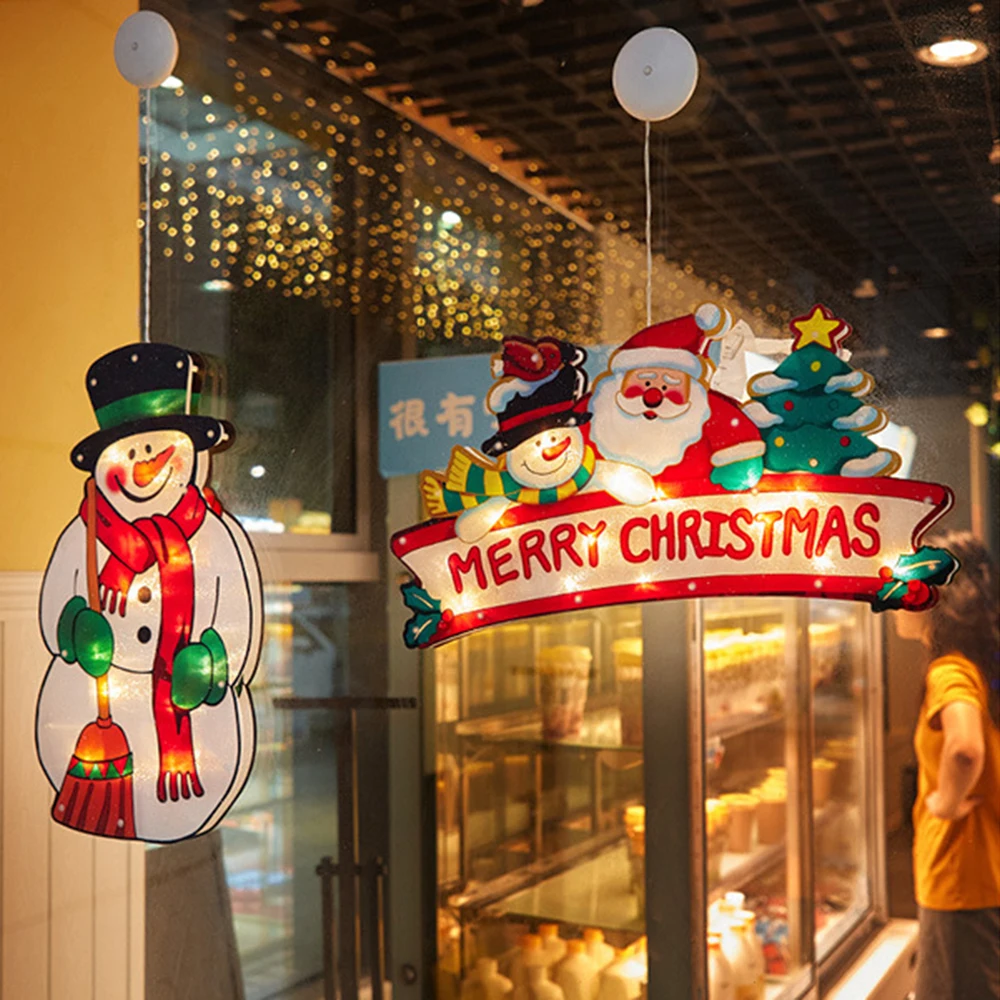 

Santa Claus Led Suction Cup Window Hanging Lights Christmas Decorative Atmosphere Scene Decor Festive Decorative Lights