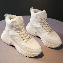 Зимние сапоги; женская зимняя обувь; Новинка года; высокие кроссовки; белые туфли на платформе; бархатные теплые зимние сапоги на меху для женщин