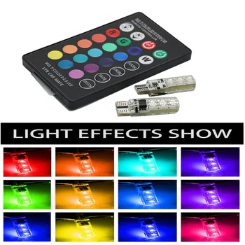 

2PCS RGB T10 W5W Led 192 Car Dome Reading Light Automobiles Wedge Lamp RGB LED Bulb With Remote Controller car accessories