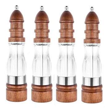 

4pcs/set Manual Pepper Salt Mill Grinder Dry Spice Sauce Grinder Peper Weed Malt Grain Mill Wood + Acrylic Kitchen Gadgets