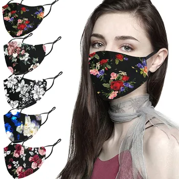 

Mascarilla 5pcs Floral Printing Face Mask Fashion Women Mouth Mask Washable Reusable Face Masks Mouth Caps Washable