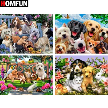 

HOMFUN Diy 5d Diamond Painting "Animal dog cat flower" Cross Stitch Square Round Diamond Embroidery Handwork Rhinestone Art