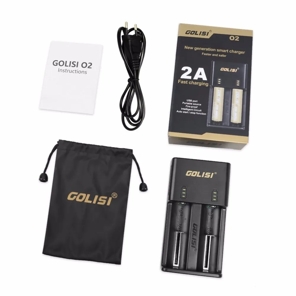 GOLISI O2 2 слота 2A смарт-зарядное устройство Быстрая зарядка для литий-ионных аккумуляторов 18650 26650 AA AAA Ni-MH NI-CD