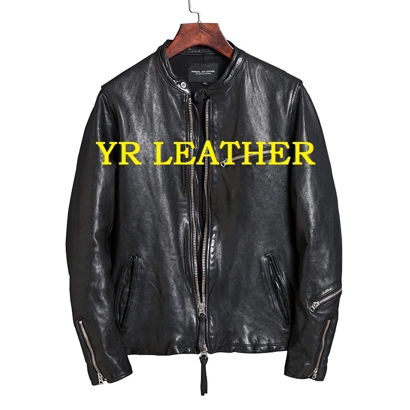 

Free shipping.Pakistan.Brand Luxury japan style 0.8-1mm sheepskin jacket,mans fashion slim tanning genuine leather coat