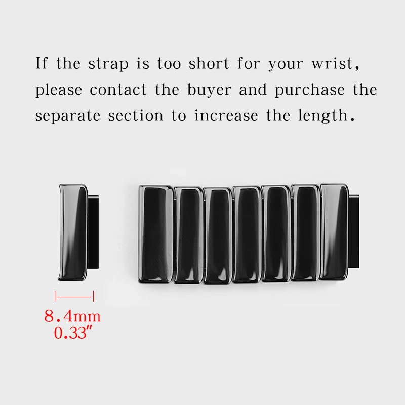 Если ремешок слишком короткий для вашего запястья, пожалуйста, свяжитесь с покупателем и купите отдельный раздел, чтобы увеличить длину