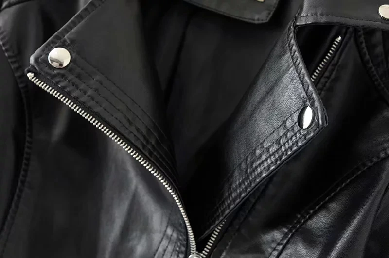 Sungtin Women Autumn Classic Black Pu Leather Jacket Winter New Short Soft Faux Leather Jacket Street Casual Biker Jacket Coat