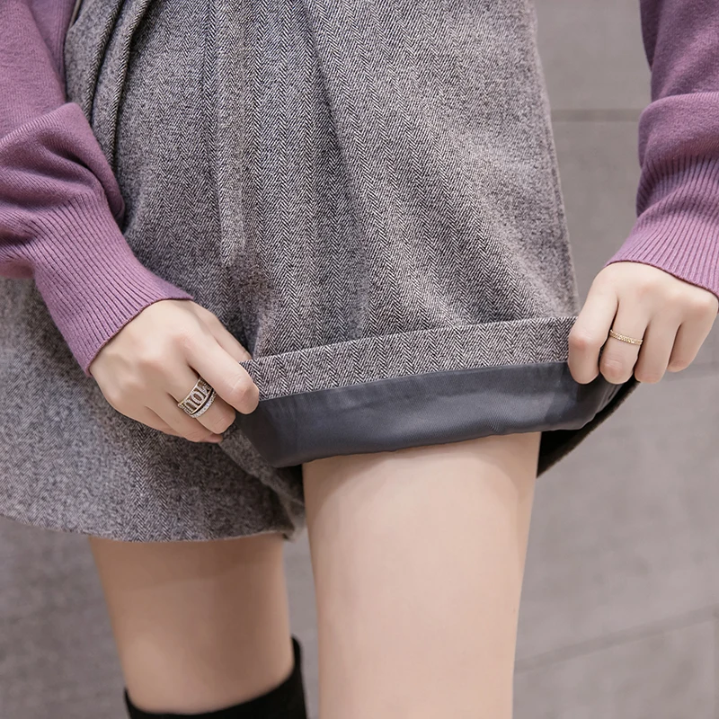 Осень зима новые женские шерстяные шорты корейские шикарные кружевные широкие шорты с высокой талией женские элегантные шерстяные шорты
