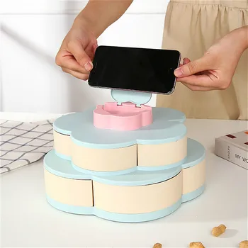 

Double-layer Rotating Snack Box Dried Fruit Plate Petal Shape Food Box Melon Seeds Storage Tray Living Room Candy Dish Organizer