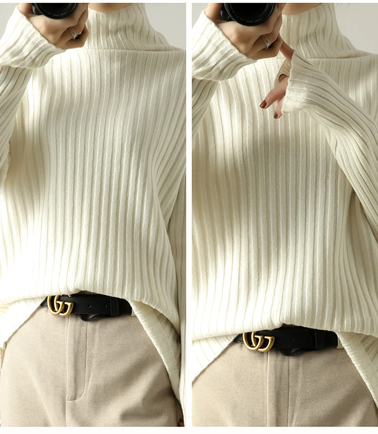 camisola de caxemira lã pulôver feminino da gola de alta outono inverno