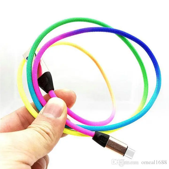 Colorful 1m/3ft USB cables Fast Charging 2A High Quality Rainbow Data Cable for Android Phone Type C S8 S9 S10 NOTE 8 NOTE 9