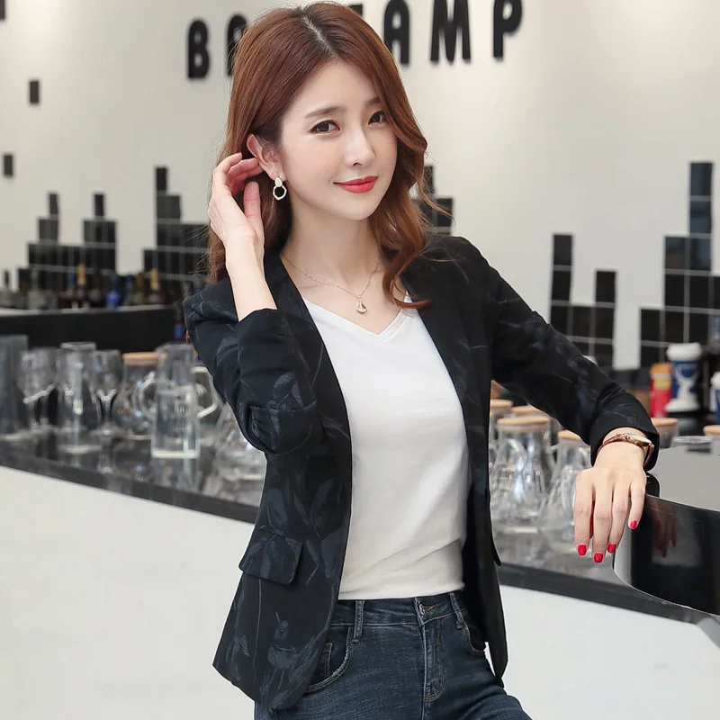Fashion printing small jacket autumn Korean version of the British wind casual short suit waist slim slimming women's Blazers
