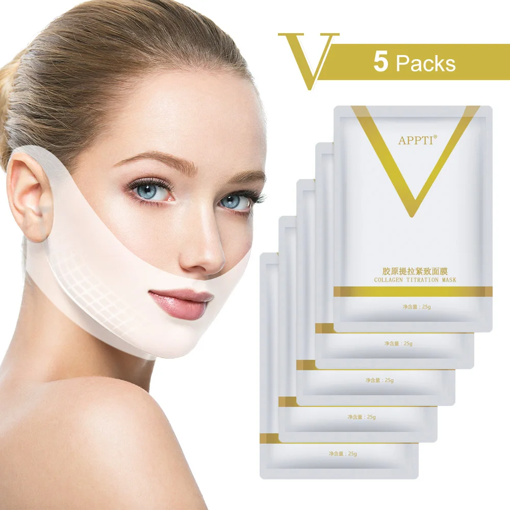 

5pcs/Set 4D V Shape Mask Chin Face Lifting Slimmer Sheet Sleep Mask Hydrating Moisturizing Restore Collagen Skin Care