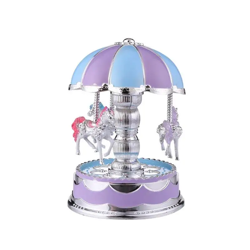 Креативный светодиодный музыкальная шкатулка Merry-Go-Round, детская игрушка, Деревянный Музыкальный Чехол с лошадью - Цвет: Фиолетовый