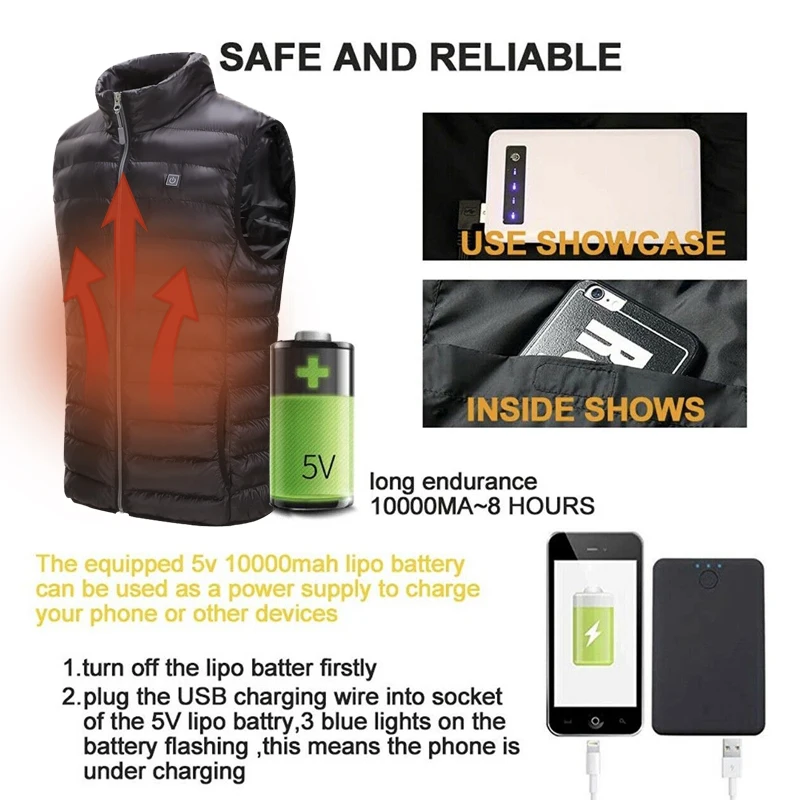 Электрический тепловой Открытый USB Инфракрасный жилеты с подогревом куртка для мужчин и женщин Зимняя Гибкая одежда жилет для пеших прогулок и кемпинга