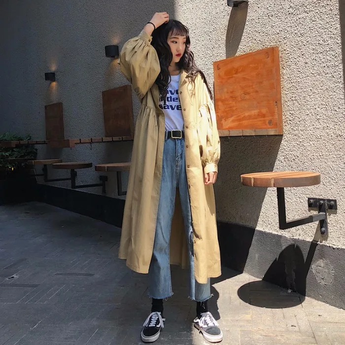 Popular Coat Spring New Style Korean-style Loose-Fit Mid-length Thin Shirt Short-height Casual Trench Coat WOMEN'S Dress