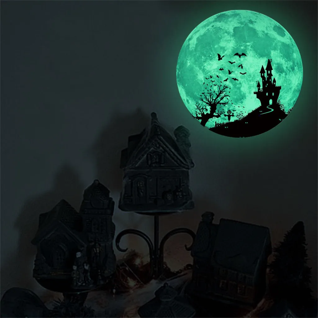 

Halloween Luminous Wall Sticker Moon Castle Bat Witch Glow In Dark Decal Decor