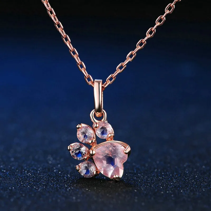 

Romantic Wedding Pink Paw Pendant Necklace for Women Love Cute Bear Dog Cat Claw Rose Gold Footprint Necklaces & Pendants