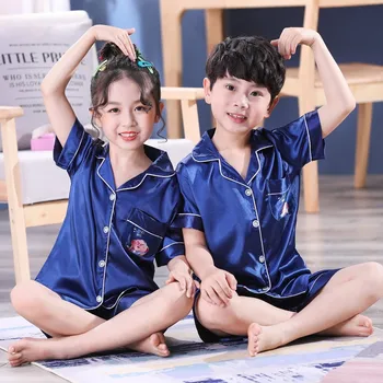 

Children Silk Pajamas Summer Pajamas For Girls Kids Pyjamas Softy Boys Sleepwear Baby Clothing Kids Pajama Set