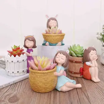 

wholesale Plant Pots Cute Girl Flower Planter Home Garden Mini Bonsai Flowerpot Cactus Flower Pot Wedding Birthday Gift