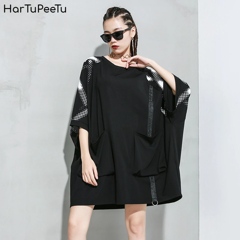 

Polka Dot T Shirt Dress Women 2020 Summer Plus Size with Pockets Irregular Hem Batwing Half Sleeve Loose Casual Fashion Tide