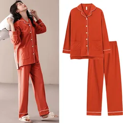 Fdfklak Vitality Girl Pajamas Set New 100% Cottton Women Spring Autumn Sleep Wear Home Clothes Buttons Night Pijamas De Mujer