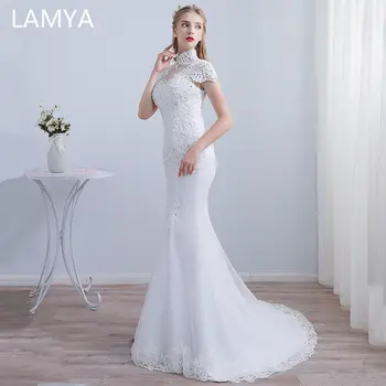 

LAMYA Lace Appliques Mermaid Wedding Dresses Cap Sleeve Bridal Gown Court Train Wedding Dress Vestidos De Noiva Princess Lace up