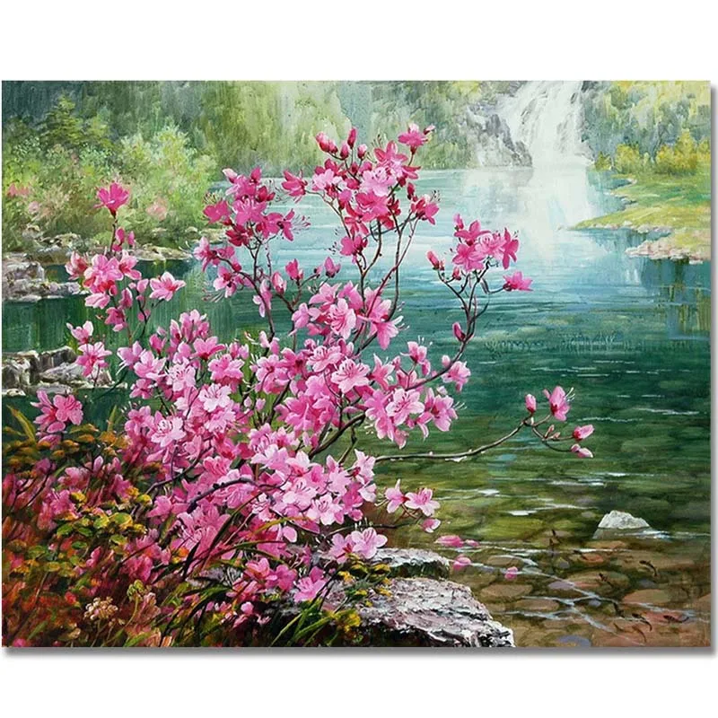 DIY Painting by numbers Kit Pink PeachBlossom Hand-Painted Canvas Wall Art Picture Paint number 40x50CM Flower | Дом и сад