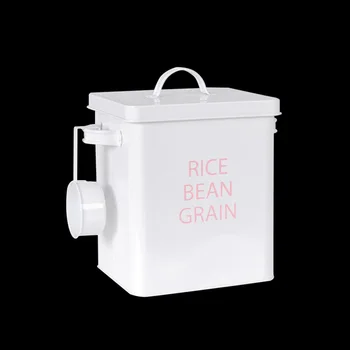 

1pc Pet Food Container Metal Airtight Canister Bucket Food Case Storage Barrel with Spoon for Puppy Kitten Dog