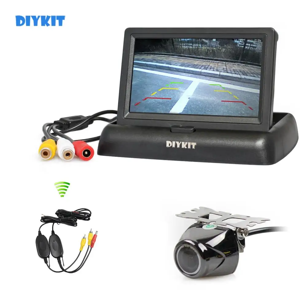 DIYKIT, беспроводная 4,3 дюймовая Автомобильная камера заднего вида, комплект, резервный автомобильный монитор, ЖК-дисплей, HD металлическая камера заднего вида для безопасности автомобиля