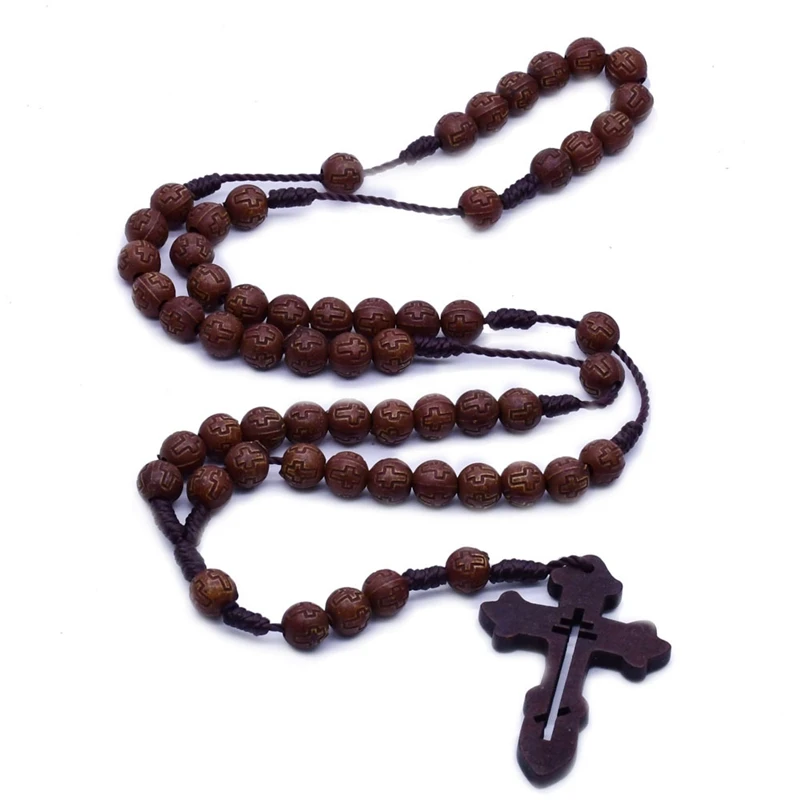 Деревянные крестоподобный Розарий Цепочки и ожерелья Пластик ожерелье из бусин религиозное Ювелирное Украшение