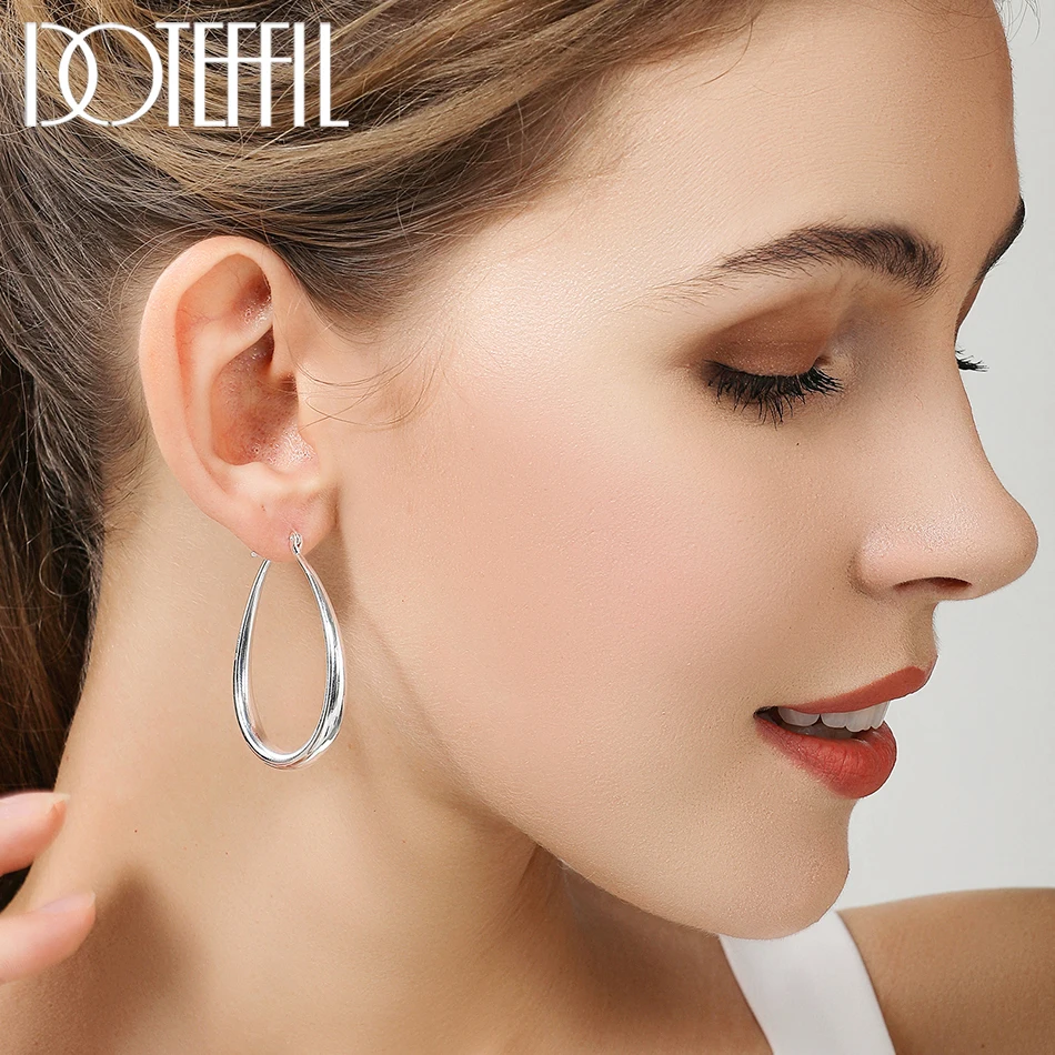 DOTEFFIL 925 Sterling Silver Smooth Circle 41mm Hoop Earrings For Women Lady Gift Fashion Charm High Quality Wedding Jewelry