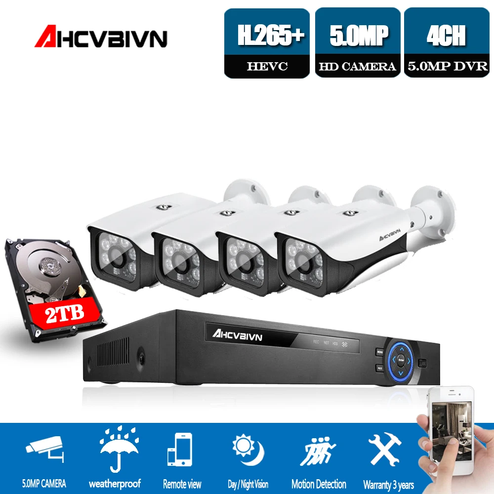  H.265 Audio Video DVR NVR 4CH 5MP HD-AHD Kit di Sorveglianza ONVIF P2P APP Del Telefono Visione A D