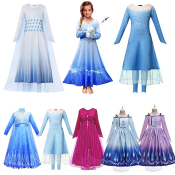 

Ice Snow Story 2 Cosplay Elsa Anna Princess Dress Festival Party Leisure Summer Girls Dress Snow Queen Fantasy Baby Girl Dresses