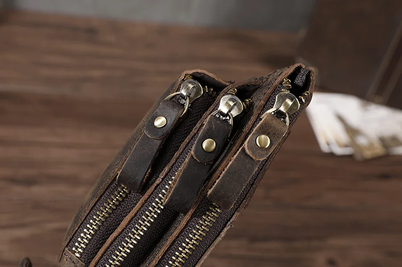 Soft Thick Leather men Coffee Vintage Travel Fanny Waist Belt Chest Pack Sling Bag Design Bum Phone Cigarette Case Male 811-29