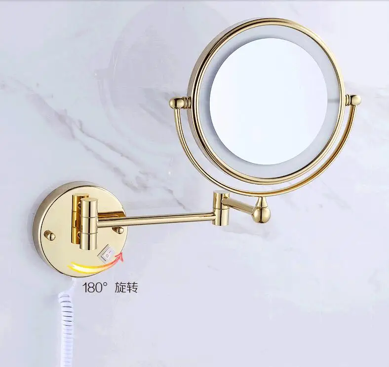 Vidric, Золотое светодиодное зеркало для ванной комнаты, 360, выдвижное, золотое, готовое, настенное, Led, косметическое зеркало для макияжа, для ванны, двустороннее, Led mirr
